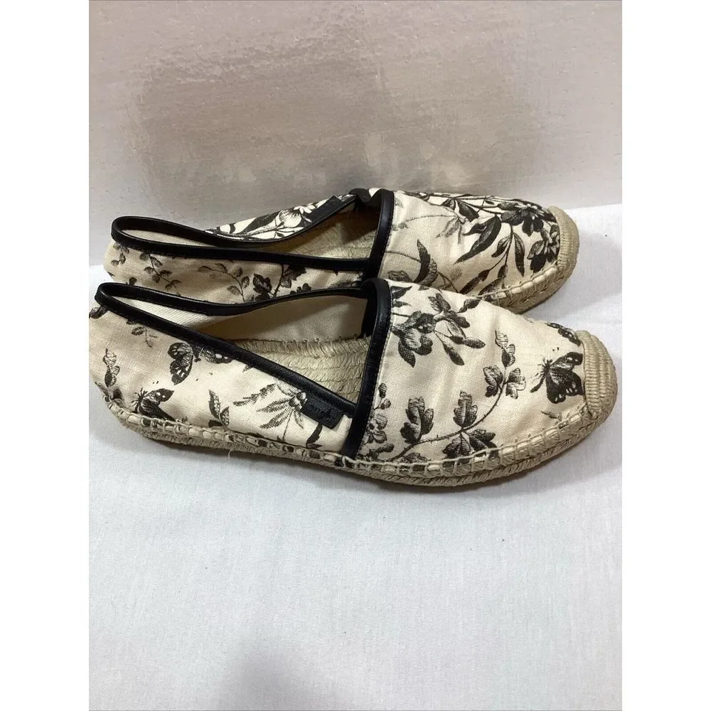 Gucci Canvas Butterfly Flora Espadrilles Flats Women's Size‎ 38 US 8 SKU #3057